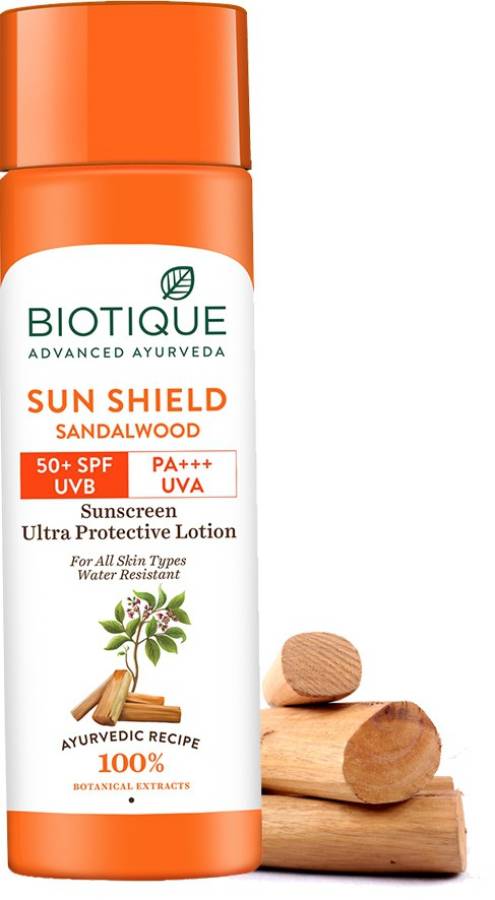 BIOTIQUE BIO SANDALWOOD UVA/UVB Sunscreen ultra soothing face lotion For all Skin Types Very Water - Resistant - SPF 50 PA+ Price in India