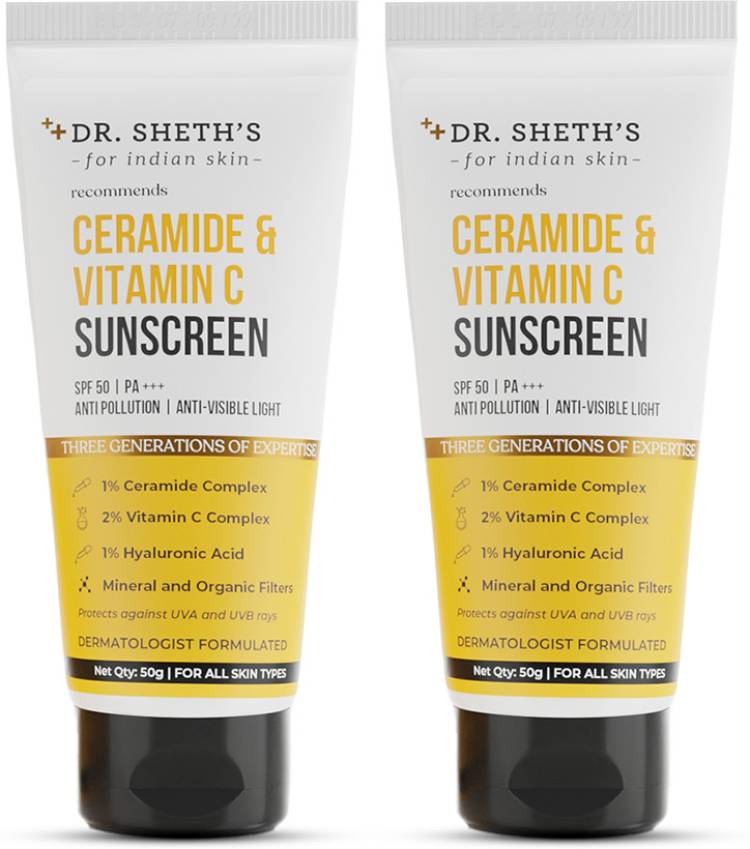 Dr. Sheth's Ceramide & Vitamin C Sunscreen | Non-greasy, hydrating sunscreen | Pack of 2 - SPF 50 PA+++ Price in India
