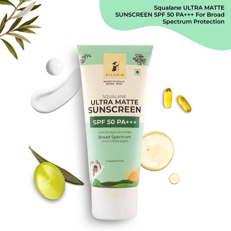 Pilgrim Squalane Ultra Matte Sunscreen With Omega Ceramides & Vitamin E | Broad Spectrum - SPF 50 PA+++ Price in India