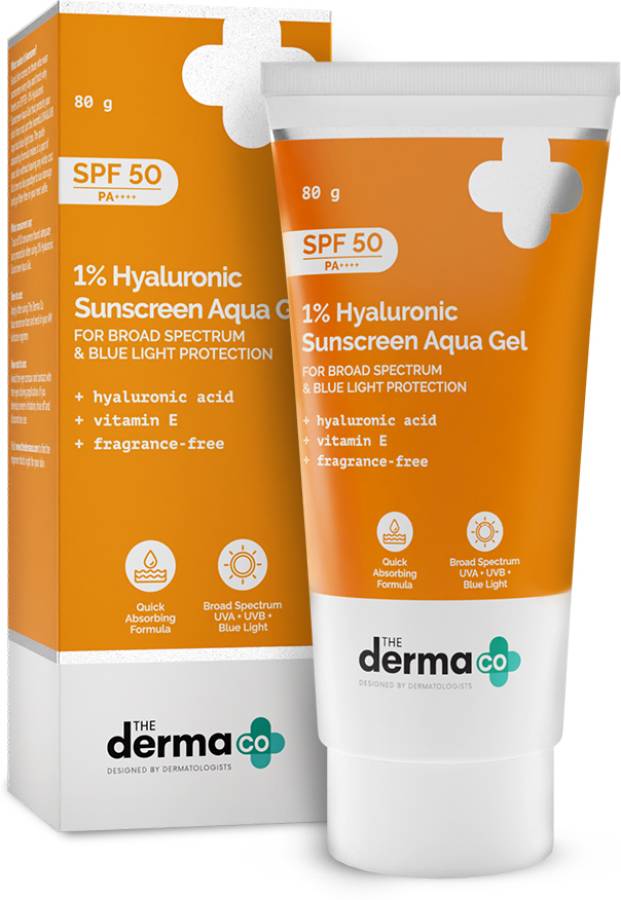 The Derma Co 1% Hyaluronic Sunscreen Aqua Gel Lightweight, No white-cast for Broad Spectrum - SPF 50 PA++++ Price in India