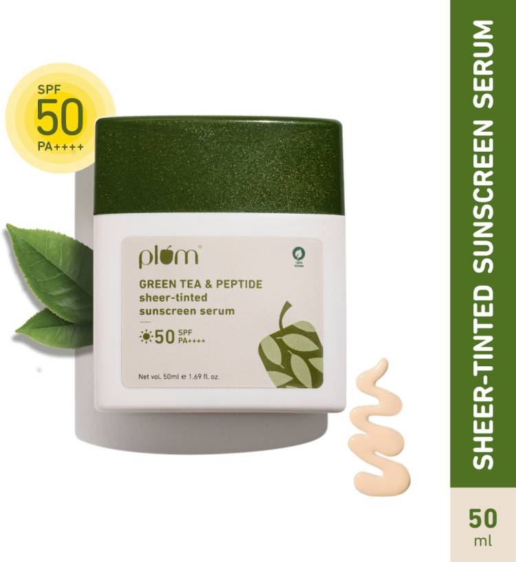 Plum Green Tea & Peptide Sheer-tinted Sunscreen Serum | Universal Tint - SPF 50 PA++++ Price in India