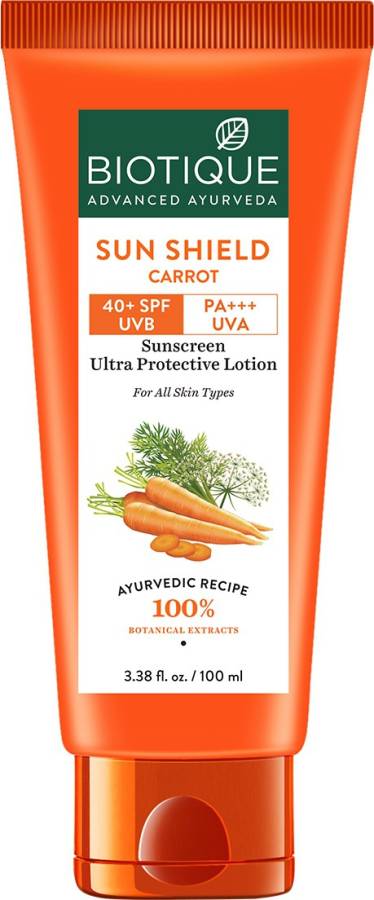 BIOTIQUE Bio Carrot SPF 40 Sunscreen 100 ml - SPF 40+ SPF UVA/UVB Sunscreen Price in India