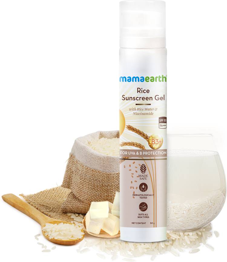 MamaEarth Rice Sunscreen Gel With SPF 50 PA +++ with Rice Water & Niacinamide - SPF 50 PA+++ Price in India