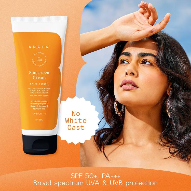 ARATA Sunscreen Cream |Matte Finish| Non Sticky| No White Cast - SPF 50+ PA+++ Price in India
