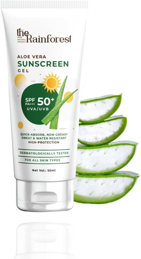 the rainforest Aloe Vera Sunscreen Gel, SPF 50+, PA+++, Sweat & Water Resistant, - SPF 50+ PA+++ Price in India