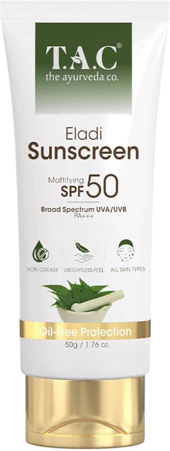TAC - The Ayurveda Co. Eladi Sunscreen SPF 50 & PA+++,UVA & UVB Rays Protection for India Summers - SPF 50 PA+++ Price in India