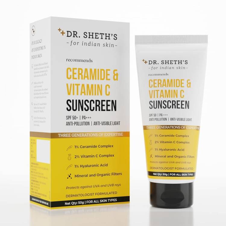 Dr. Sheth's Sunscreen SPF 50 with Ceramide & Vitamin C | PA+++ | UVA UVB Sun Protection, - SPF 50 PA+++ Price in India