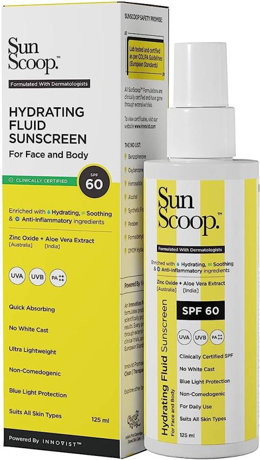 SunScoop Hydrating Fluid Sunscreen | SPF 60 PA++++ | UV Filter Zinc Oxide | No White Cast - SPF 60 PA++++ Price in India