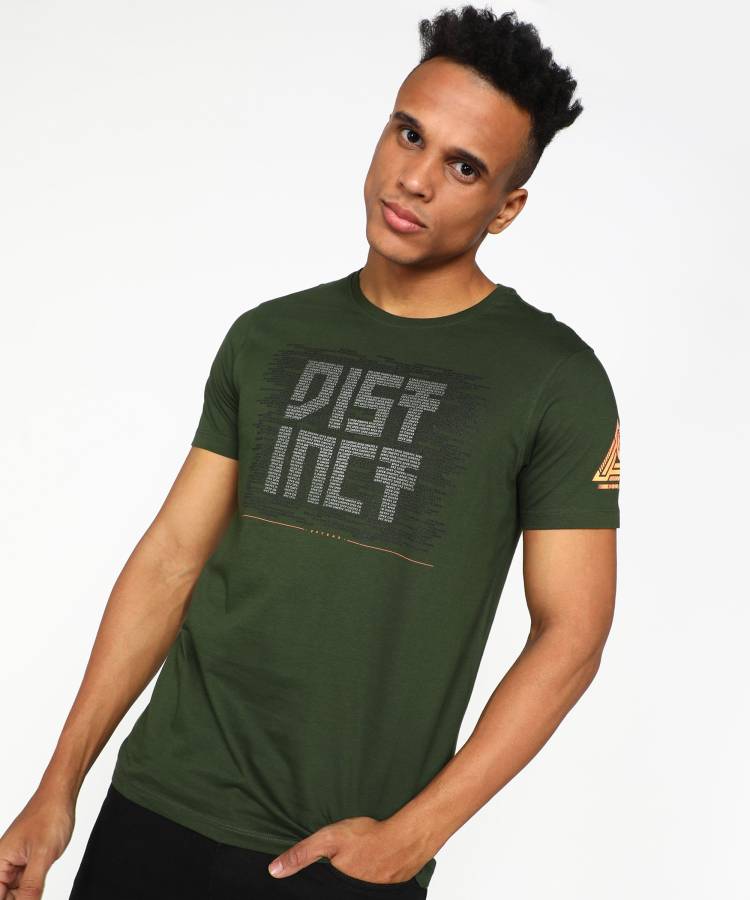 Printed Men Crew Neck Green T-Shirt Price in India