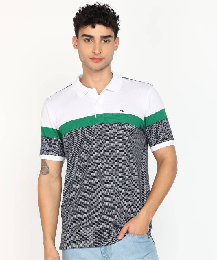 PETER ENGLAND Color Block Men Polo Neck Multicolor T-Shirt Price in India