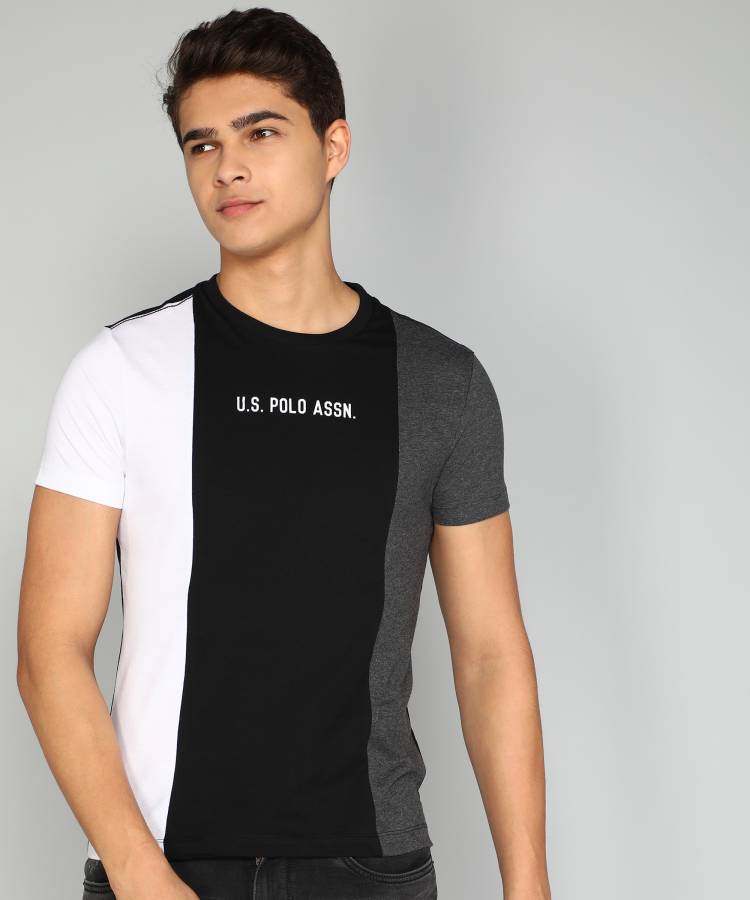 Color Block Men Crew Neck Black T-Shirt Price in India