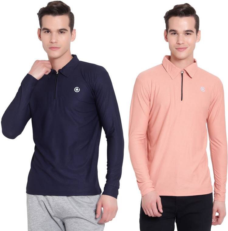 Pack of 2 Solid Men Polo Neck Blue, Pink T-Shirt Price in India