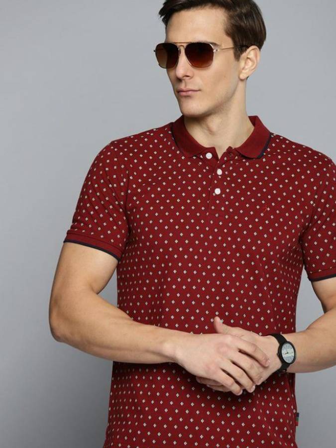 Printed Men Polo Neck Maroon T-Shirt Price in India