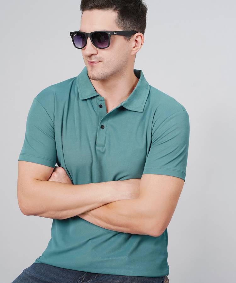 Men Solid Polo Neck Blue T-Shirt Price in India