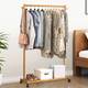 LEOPAX Bamboo Rolling Garment Rack with 2 Side Hook Clothe Rail with Shoe Storage Shelf Bamboo Coat and Umbrella Stand 1