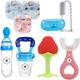 YOS TRENDZ Baby Fruit Feeder, Teether, Finger Brush, Bibs & Spoon Feeder Pack of 8  - Silicon 1