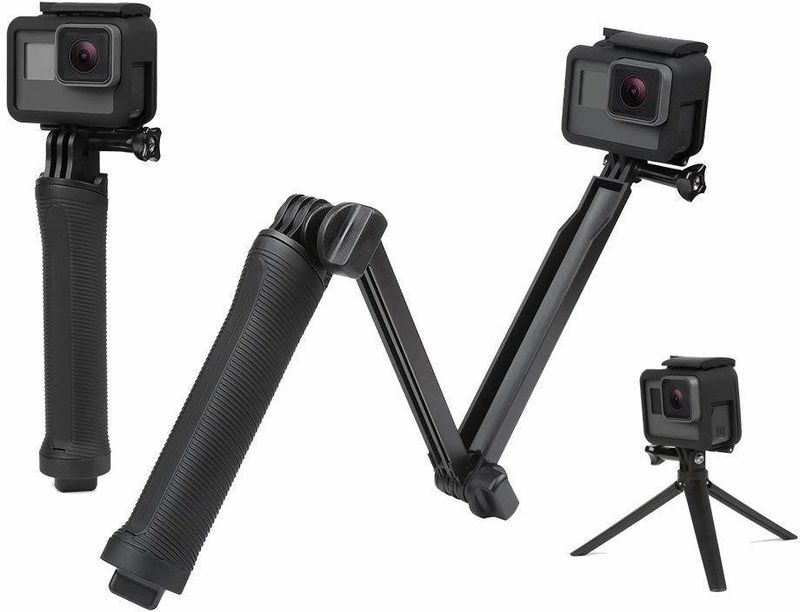 sounce 3Way Monopod Grip Tripod Foldable Selfie Stick,Stabilizer Mount Holder for GoPro Monopod (Black, Supports Up to 1000 g)