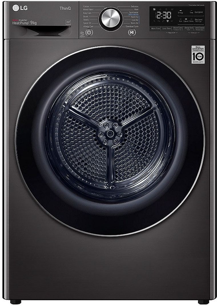 LG 9 kg with 99.9% Dry Clothes Wi-Fi Enabled Dryer with In-built Heater Black (DHV09SWB)