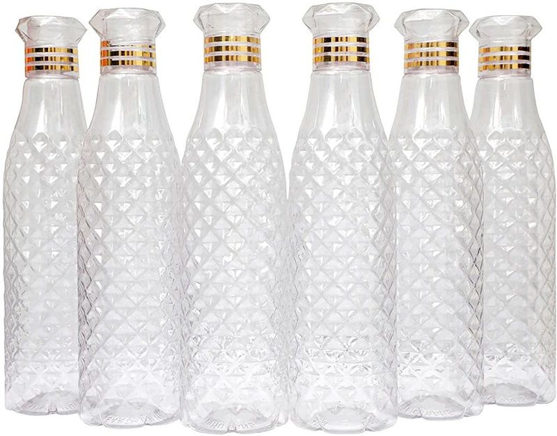 MAHADEV ENTERPRISE DIAMOND WATER BOTTLE PACK OF 6 1000 ml Plastic Bottle (Pack of 6, Clear)