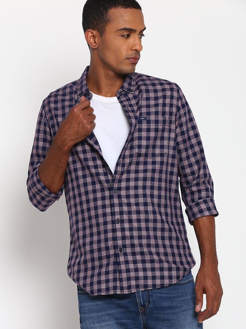 LEE Men Slim Fit Checkered Spread Collar Casual Shirt