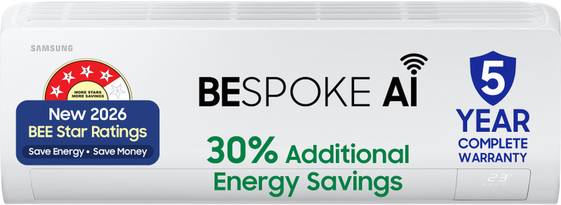 Samsung Bespoke AI 2026 Model 1.5 ton 4 Star Split Inverter with Wi-fi Energy Saving, Voice Control, Powerful Cooling, Copper, 4 Way swing, 5 Step Convertible AC (AR50H18D14HNNA,,AR50H18D14HXNA, White)