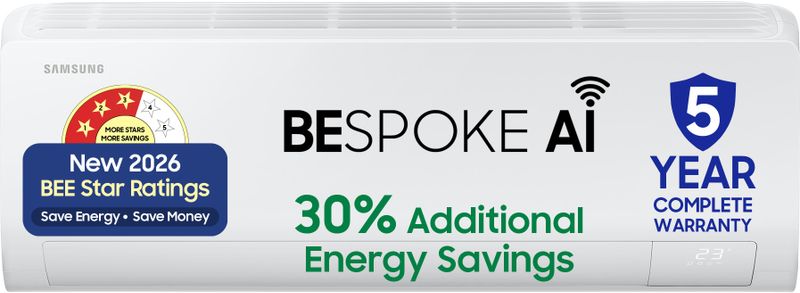 Samsung Bespoke AI 2026 Model 2 Ton 3 Star Split Inverter with Wi-fi Energy Saving, Voice Control, Powerful Cooling, Copper, 4 Way swing, 5 Step Convertible AC (AR50H24D1XH/AR50H24D1XHNNA/AR50H24D1XHXNA, White)