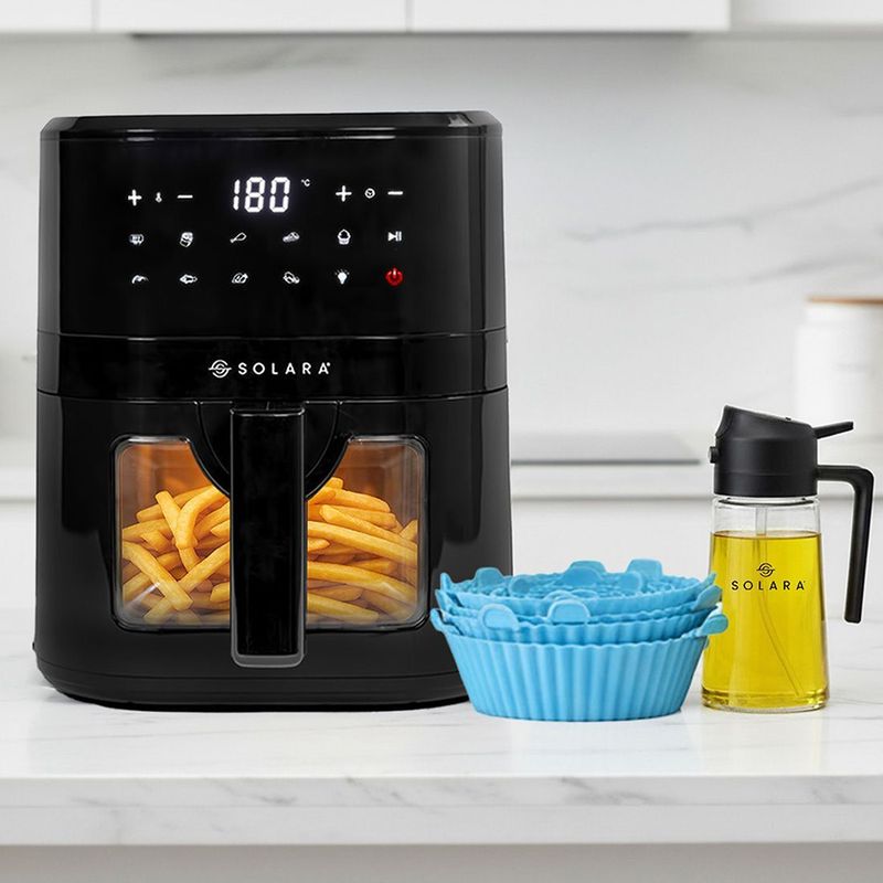 Solara Air Fryer 4.5L with 500ml 2-in-1 Glass Oil Sprayer, Set of 6 Silicone Basket, 360 High Speed Air Circulation, Air Fryer (4.5 L)