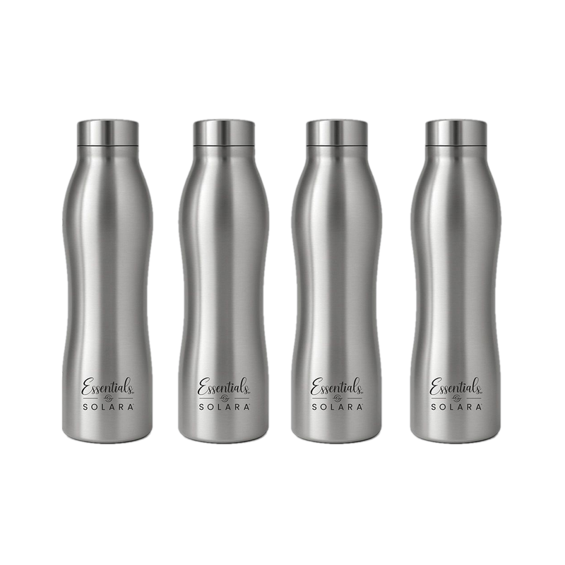 Solara Water Bottle 1 Liter for kids, Fridge, Office, 1000 ml Stainless Steel Bottle (Pack of 4, Silver)