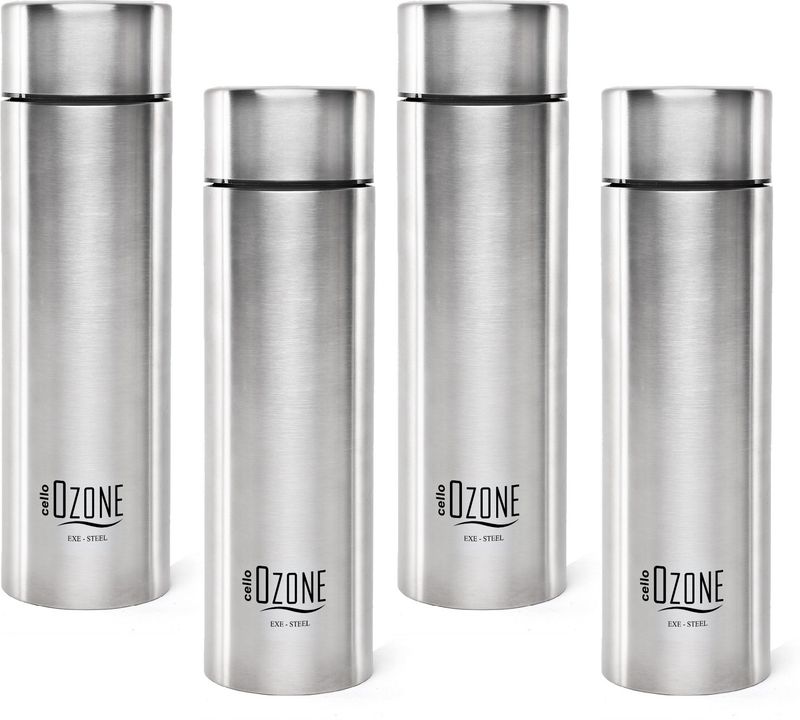 Cello Ozone ISI Certified Single Wall Leakproof & Rustproof 1000 ml Stainless Steel Bottle (Pack of 4, Silver)