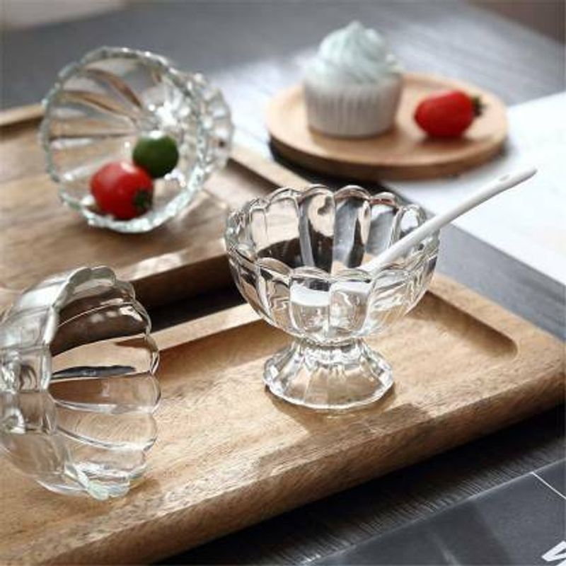 Global Mart Glass Mixing Bowl Ice Cream Bowl Set, 120ml Dessert Bowl, Clear Glass Dessert Bowl (Clear, Pack of 6) (Pack of 6, Clear)