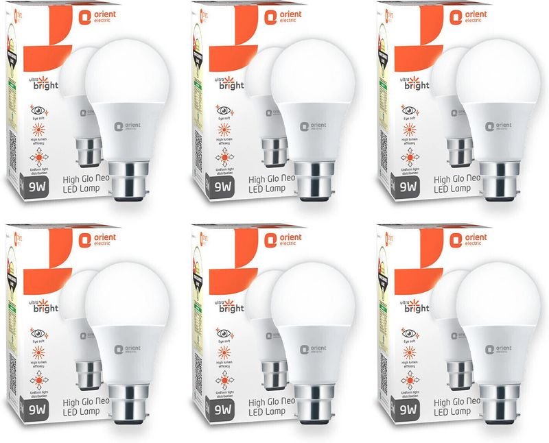 Orient Electric 9 W Basic Round B22 LED Bulb (White, Pack of 6)