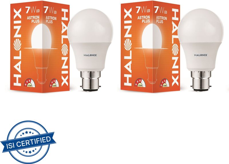 HALONIX 7 W Basic Round B22 LED Bulb (White, Pack of 2)