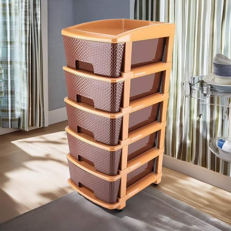 Kingmart 5 LAYER MODULAR DRAWER (BROWN) Plastic Free Standing Chest of Drawers Finish Color - Brown, DIY(Do-It-Yourself)