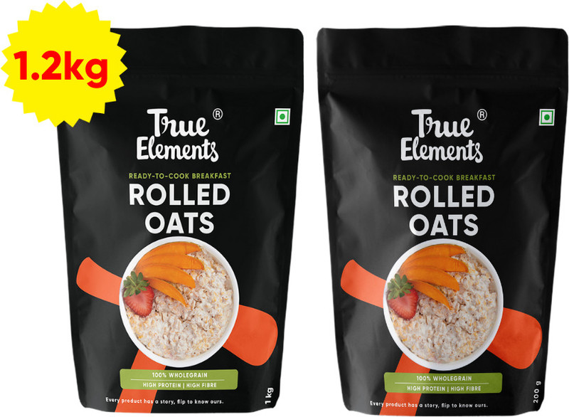 true elements 100 rolled oats high protein fibre weight loss gluten free 1000 200 g pouch