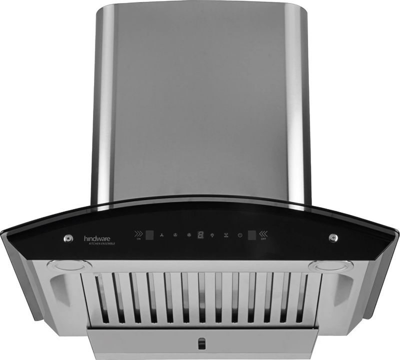 Hindware Smart Appliances Nevio Plus 60 1400 CMH 60 cm | Curved Glass | Baffle Filter | Touch Control, Motion Sensor | Energy Efficient LED Light | Powerful Suction | Auto Clean Chimney (Wall Mounted, Inox)
