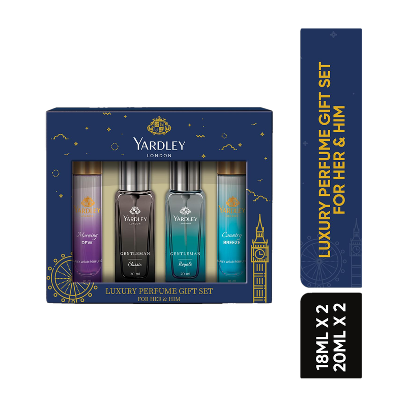 Yardley London Luxury Perfume Gift Set for Her & Him| 18ml x 2 + 20ml x 2 Combo Set (Set of 4)