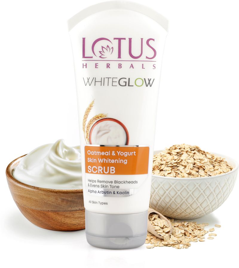 LOTUS HERBALS WhiteGlow Skin Brightening Oatmeal & Yogurt Scrub ,Gentle Exfoliator Scrub (150 g)
