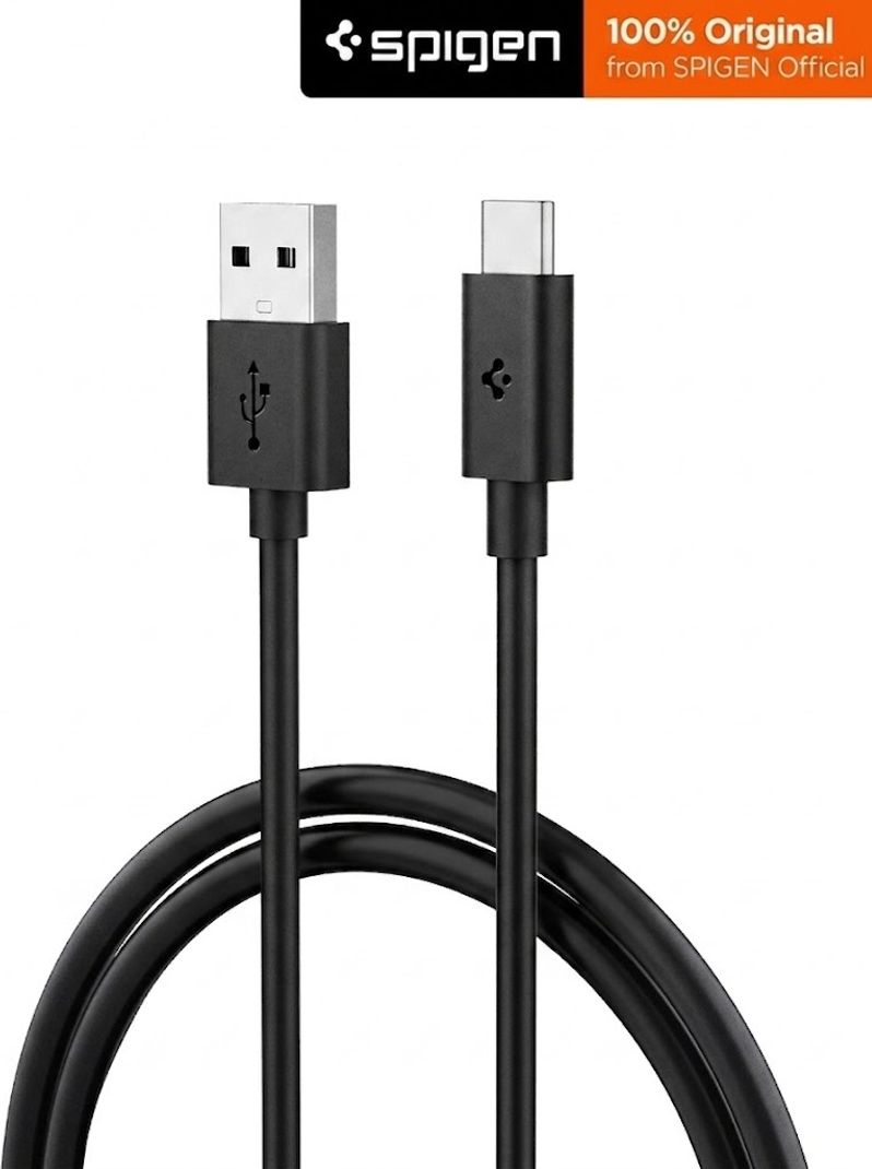 Spigen USB Type C Cable 3 A 1.5 m PVC PB2301 (Compatible with Mobile, Black, One Cable, USB Type A To USB Type C)