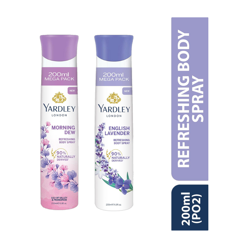 Yardley London Morning Dew Refreshing Body Spray 200ml + English Lavender 200ml Deodorant Spray - For Women (400 ml, Pack of 2)