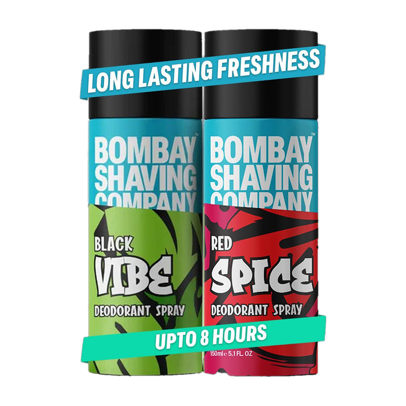 BOMBAY SHAVING COMPANY Red Spice & Black Vibe 150ml x 2 Combo Deodorant Spray - For Men (300 ml, Pack of 2)