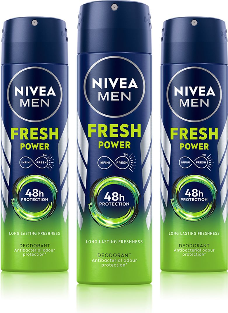 NIVEA Fresh Power Deo Spray, 48h Derma Odour Protection with Citrus, Musk, Spice Deodorant Spray - For Men (450 g, Pack of 3)