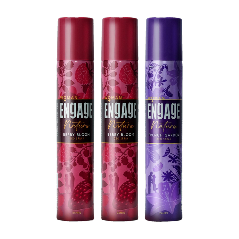 Engage Nature Deo: 2 Berry Bloom & 1 French Garden (150ml X 3) Deodorant Spray - For Women (450 ml, Pack of 3)