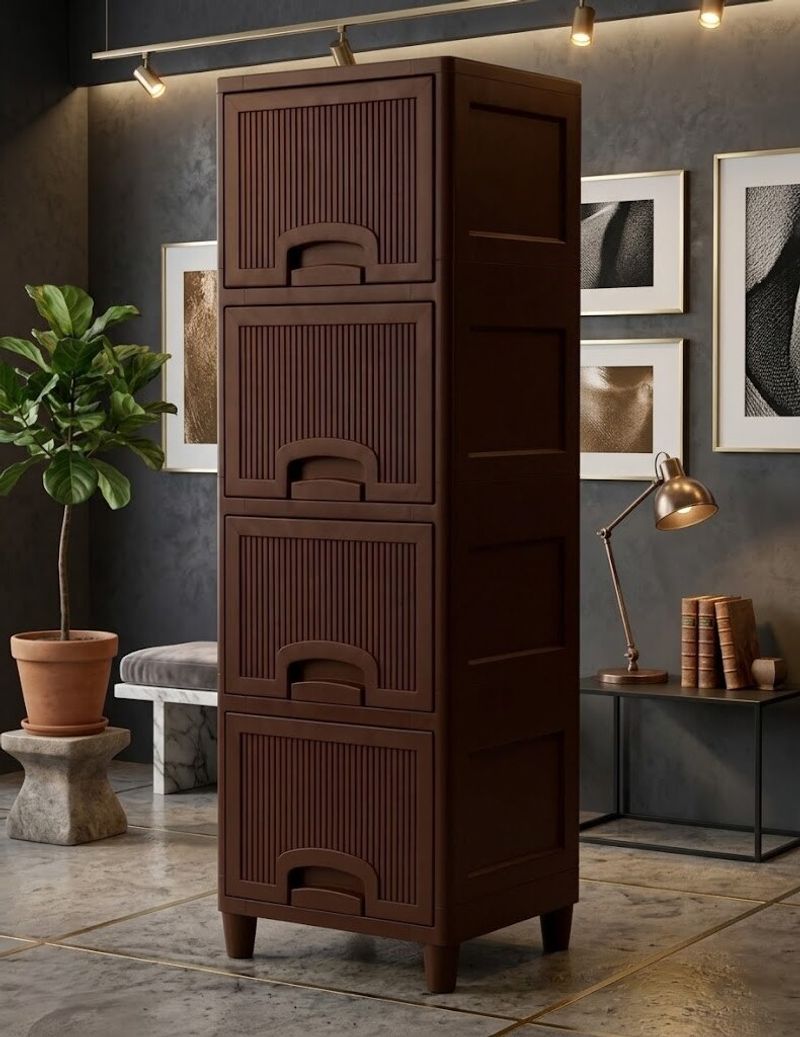 Surety for Safety 4 Compartments Plastic 4 layer drawer Multi-Compartment Organizers (Brown)