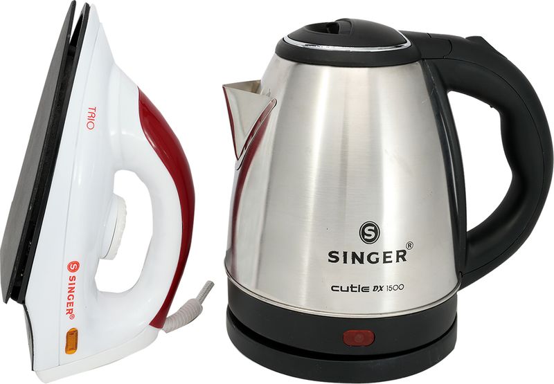 SINGER Cutie DX Kettle with Dry Iron Trio Electric Kettle (1.5 L, Silver)