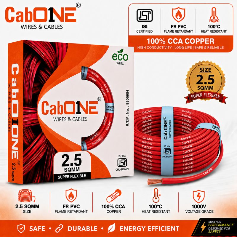 CabONE Lite 2.5 Sqmm CCA Copper Wire | 90m | Single Core | FR PVC Insulated | Domestic 2.5 sq/mm Red 300 ft. Wire (Red)