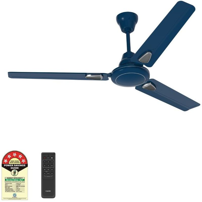 V-Guard Windle Deco with 24 Months Warranty BLDC Motor with Remote 1200 mm Ceiling Fan (5 Star | Admiral Blue | Pack of 1)