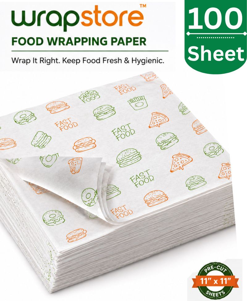 WRAPSTORE 100 Pre-Cut Butter Paper Sheets | Non-Stick Food Wrapping for Snacks Parchment Paper (100 m)