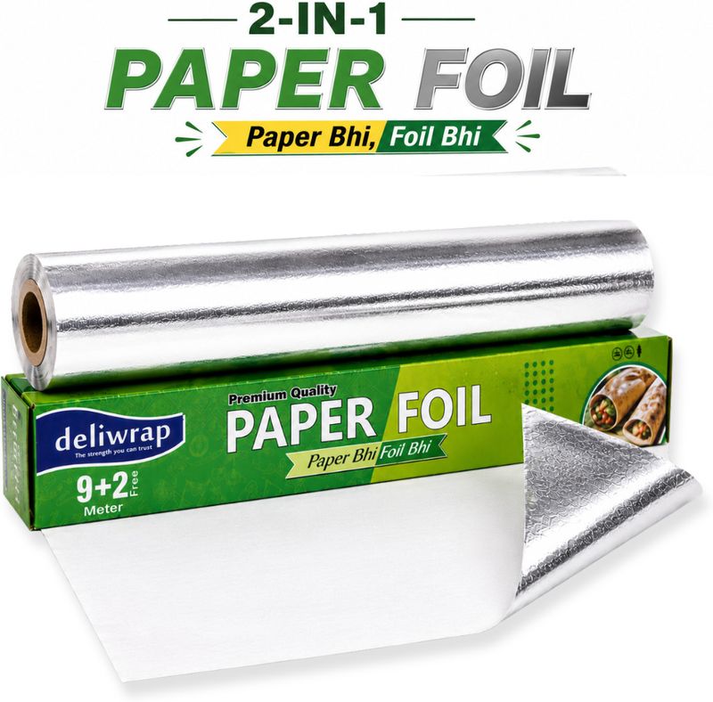 Kcofoil 2 in 1 Food Grade Kitchen Wrap Oil Resistant Roll 9+2m Paper Foil (11 m)