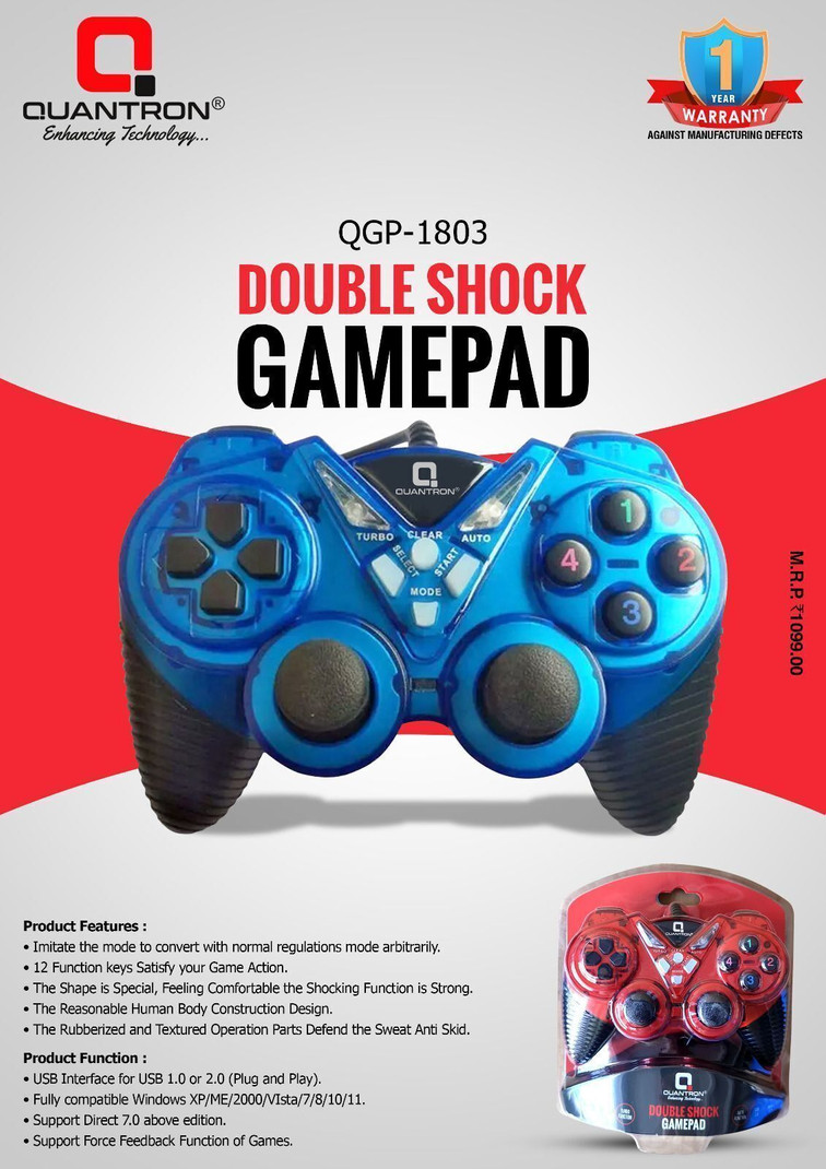 Quantron QGP-1803, DOUBLE SHOCK GAMEPAD BLUE . Gamepad (BLUR, Fo