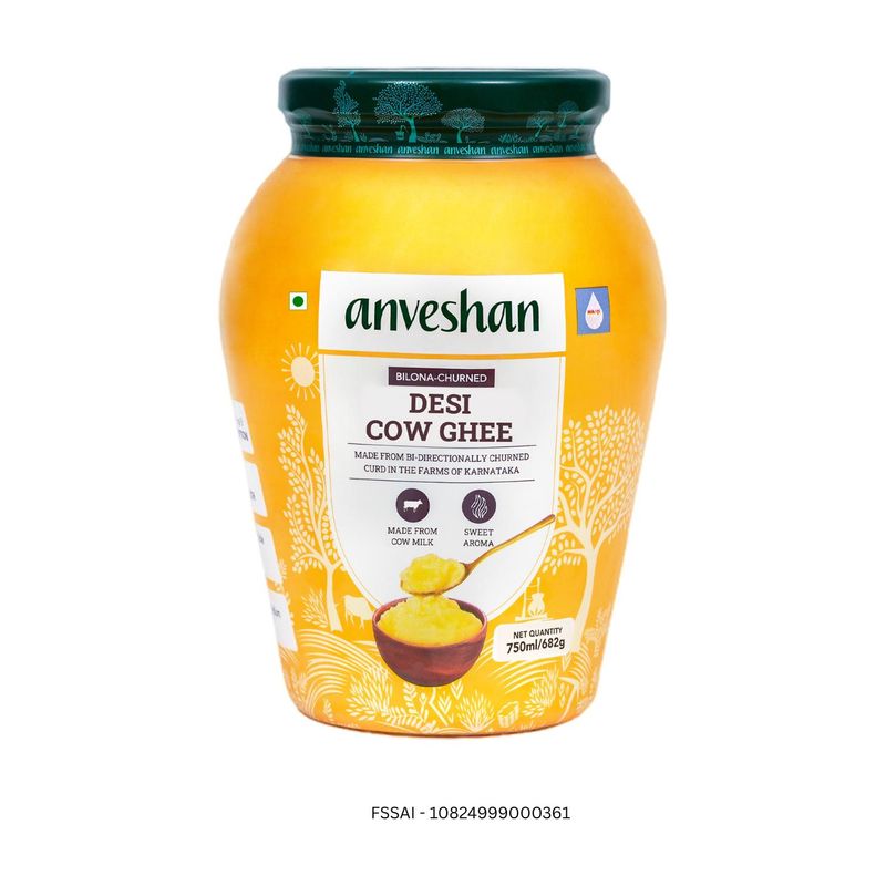 Anveshan Bilona-Churned A2 Ghee Mason Jar (750 ml)
